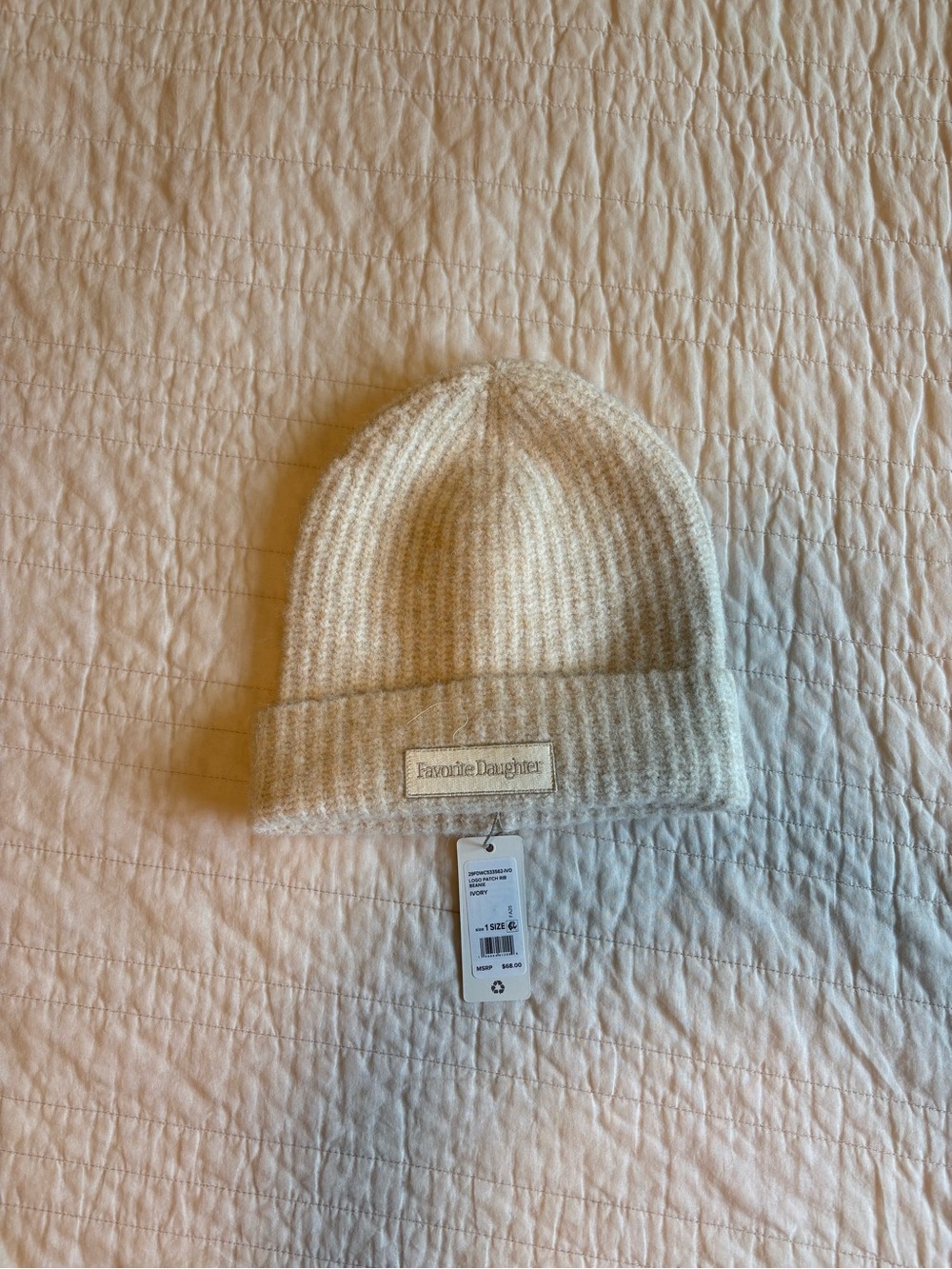 Favorite Daughter Cream Ribbed Knit Beanie for Kids